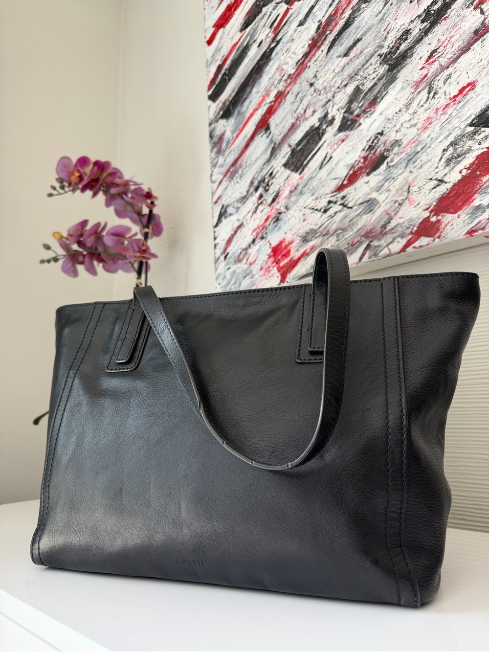 🖤 Fossil Emma Shopper Tote | Black Leather Shoulder Bag